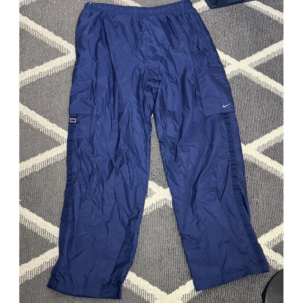 Vintage Nike Blue Hyper Rare Mens XXL 00's Double Swoosh Nylon Track Pants
